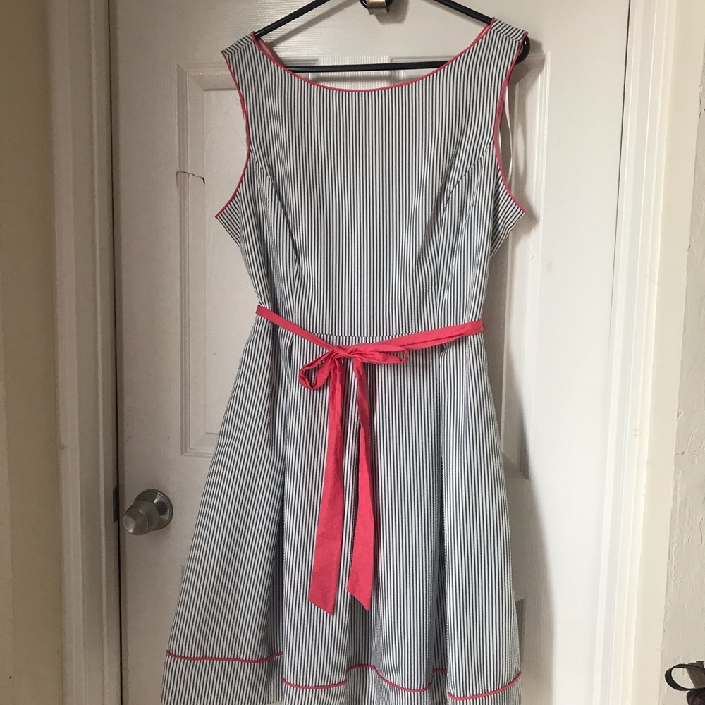 NWT Ticking stripe, gray white midi dress sz 16